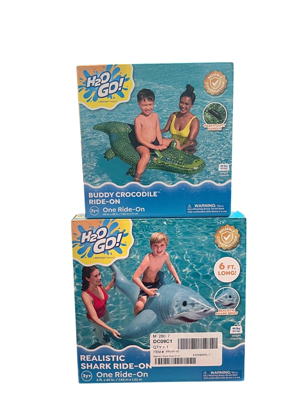 NIB Bundle of 2 Bestway H2OGO! Large Ride-On Crocodile & Shark Pool Floats